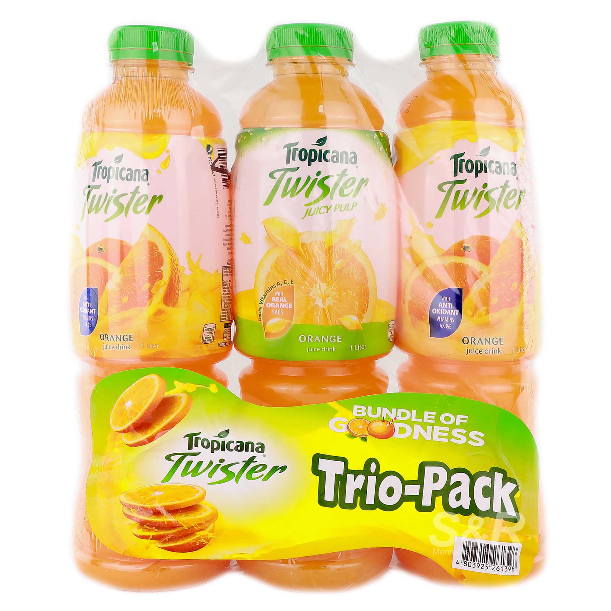 Tropicana Twister Juicy Pulp Orange Flavor Juice Drink 3 Bottles